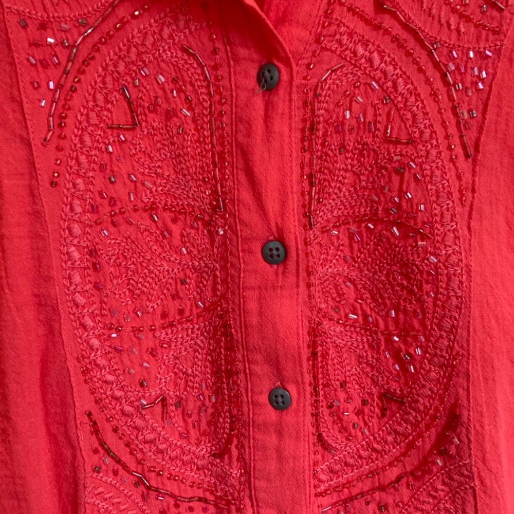 Style & Co XL Coral Beading and Embroidery Cotton Gauze Button-up Tunic Tank - Picture 4 of 6